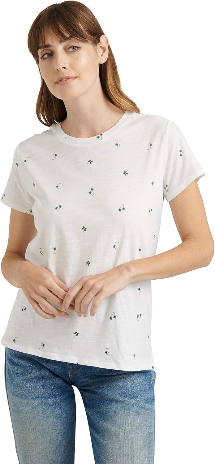 Lucky Brand Women's Short Sleeve Crew Neck Allover Clover T Shirt