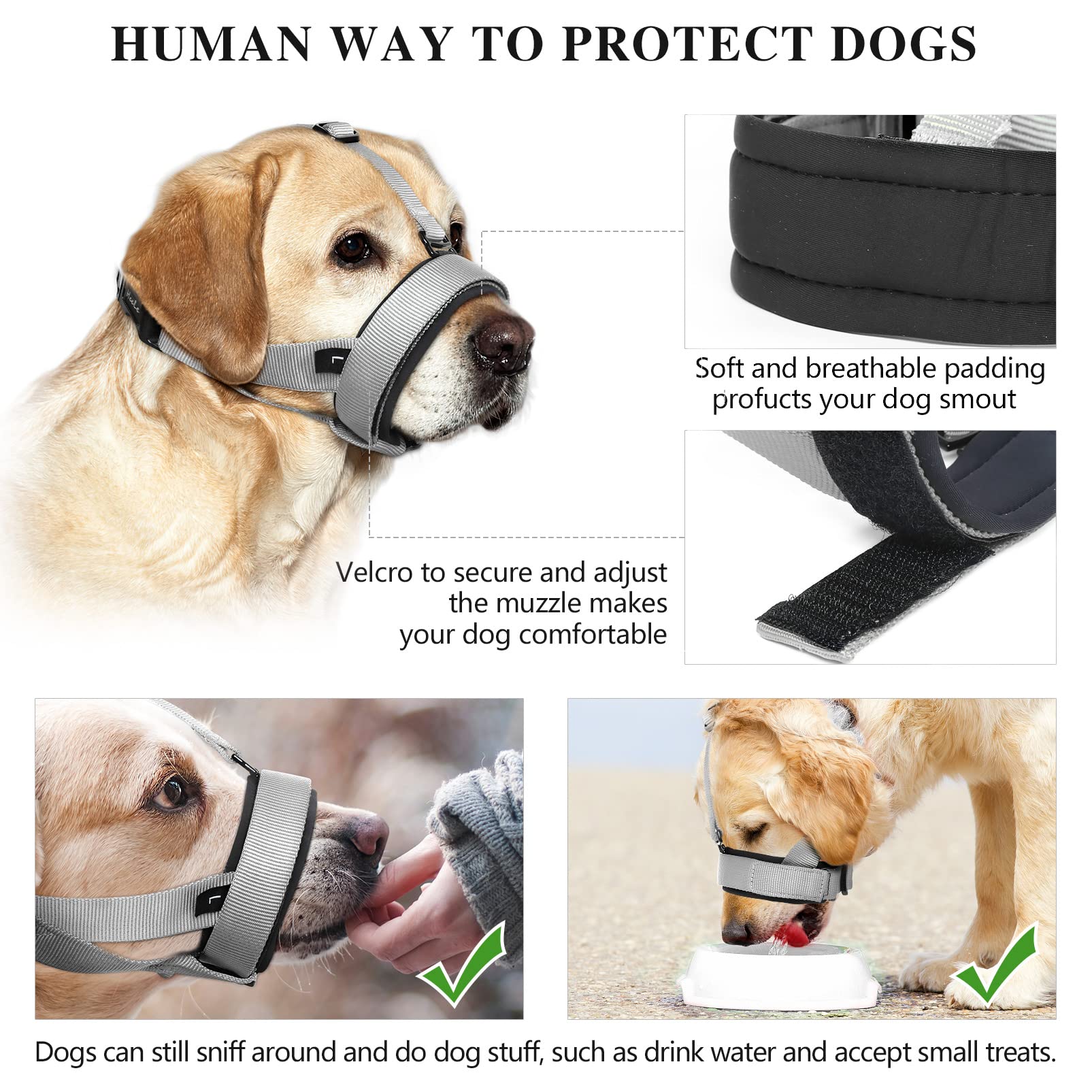 HEELE Dog Muzzle with Head Strap, Adjustable Loop and Soft Neoprene Padding, No More Chafing - Image 4