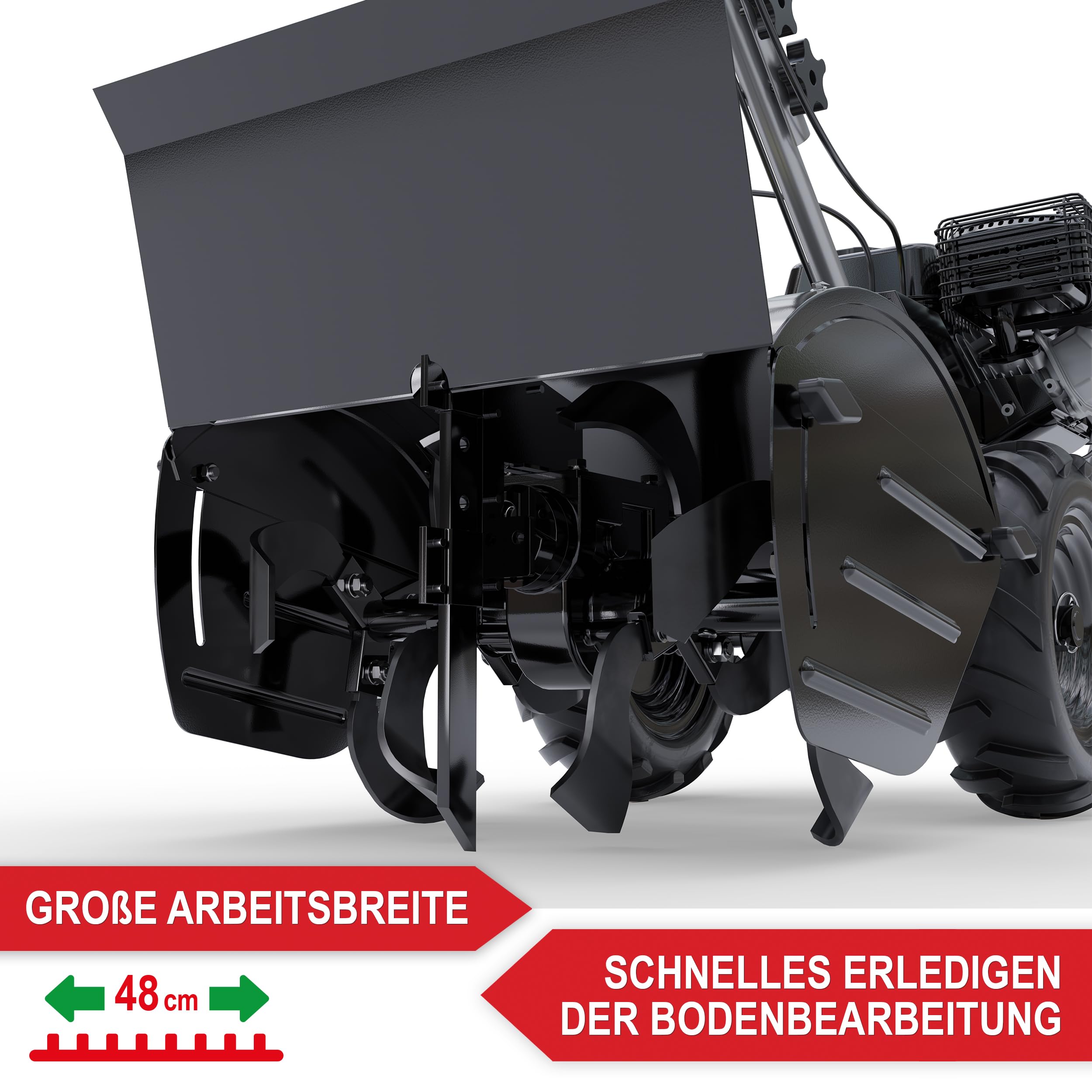 ONBEST Gartenfräse Benzin 7 PS – 48 cm Arbeitsbreite, 12 Messer | 4-Takt Motor, 4,1 kW, 175–350 mm Arbeitstiefe – Gartenhacke und Kultivator für Bodenbearbeitung im Garten