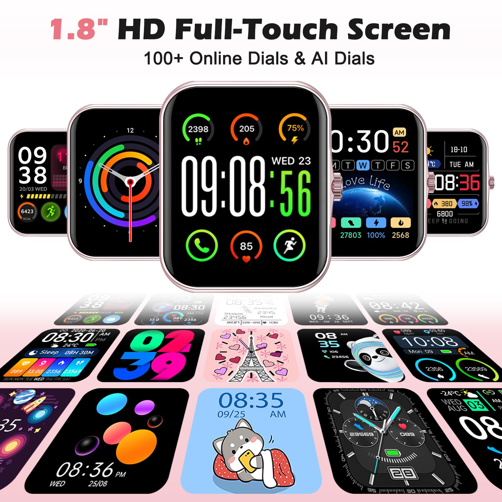 Fitness Tracker Montre Connectée Enfant, 1,83" HD Montre Intelligente pour Garçon Fille IP68 Étanche avec 120+ Mode de Sport Cardiofrequencemètre Podomètre Réveil Jeux pour Ados 4-16 Ans Cadeau, Rose