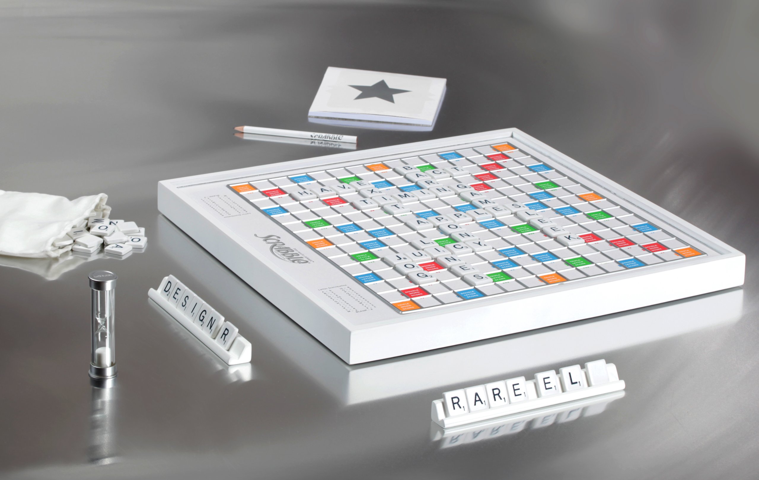 Winning Solutions Scrabble Deluxe Board Game - Pearl Edition - Rotating Board, Premium Tiles, Out of Print