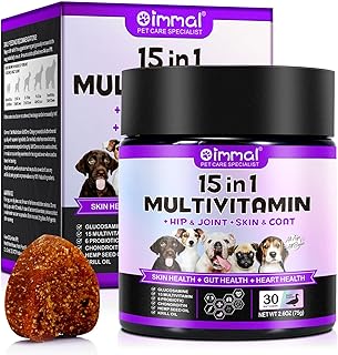 15 in 1 Dog Multivitamin Treats, zur Unterstützung der Gesundheit - Haut, Hüfte und Gelenke, Darmgesundheit, Multivitamin-Kautabletten für Hunde Aller Rassen (30 Kauartikel mit Entengeschmack) product image