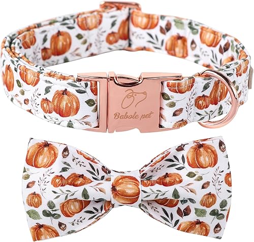 Collares de Halloween para perros grandes con pajarita, collar de calabaza con hojas de otoño con hebilla de metal de seguridad, collares ajustables