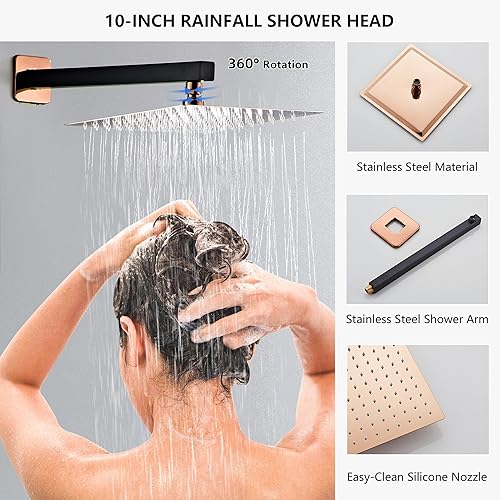 Miniatura 5 de LCEVCGK Juego de grifo de ducha con boquilla de bañera, sistema de ducha de lluvia negro mate y dorado, montaje en pared completo para baño con