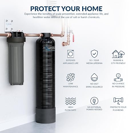 Aquasure Serene Lite Whole House Salt-Free Water Conditioning Descaler System with Triple Purpose Pre-Treatment Filter (800,000 Gallons Salt-Free System)