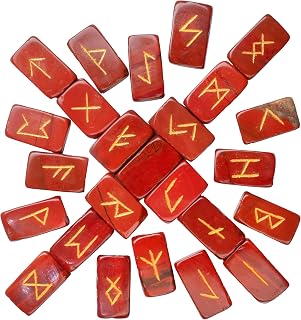 ZAICUS Red Jasper Crystal Rune Set - 25 Rectangular Gemstones Engraved with Elder Futhark Alphabet for Crystal Divination,... Price In India