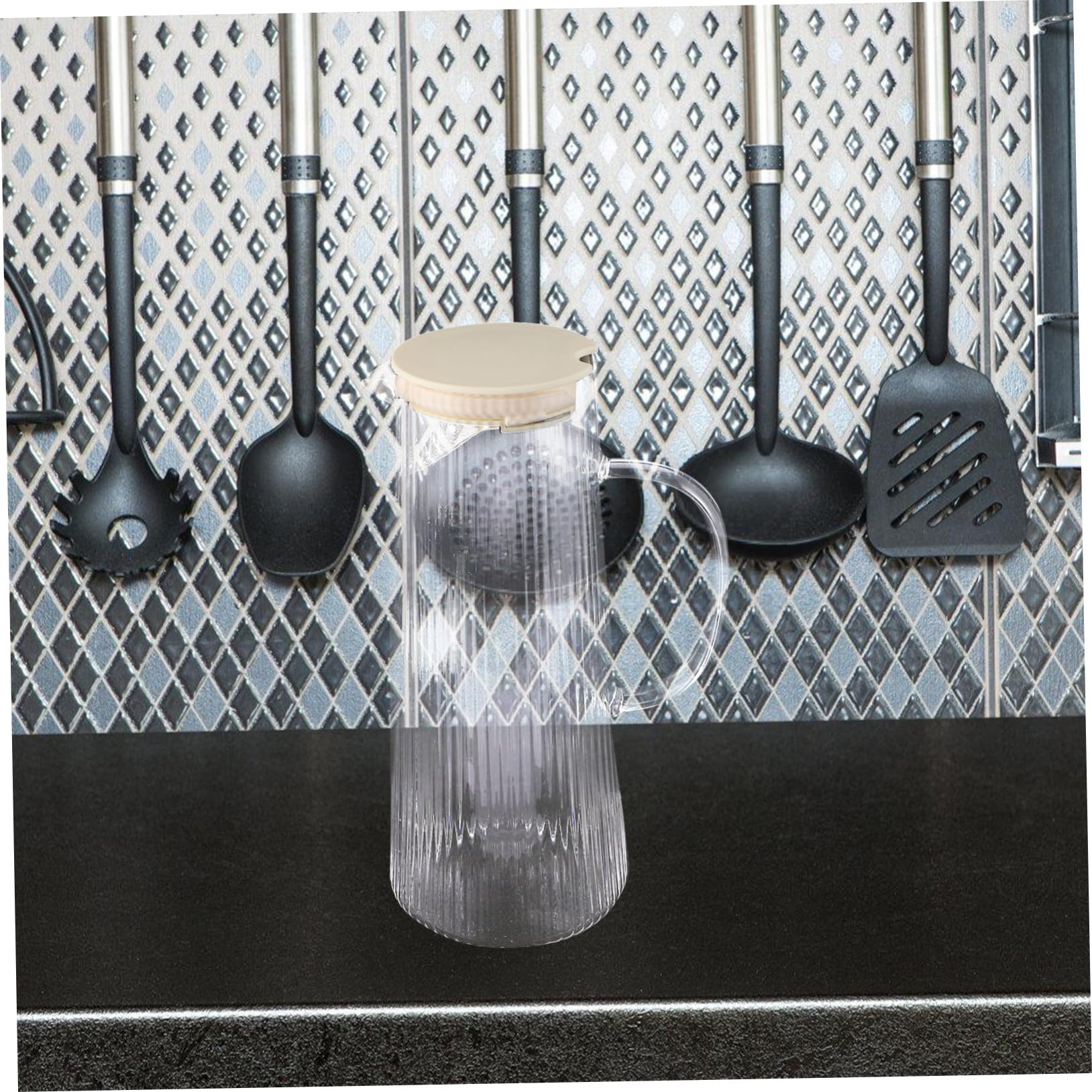 LABRIMP Jarra de Agua de Vidrio con Asa Jarra para Té Helado y Jugo Recipiente para Agua de Interior con Tapa para Fiestas
