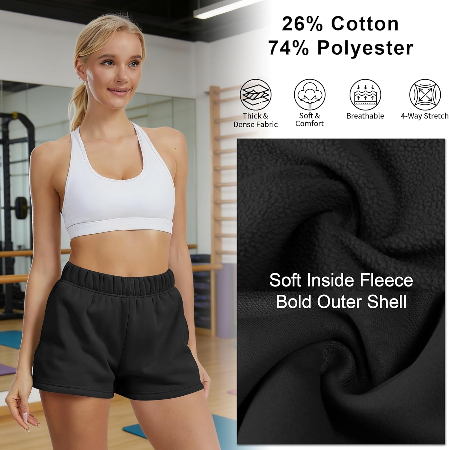 Women's Sweat Shorts High Waisted Fleece Lined Casual Lounge Athletic Cotton Shorts with Pockets - Image 3
