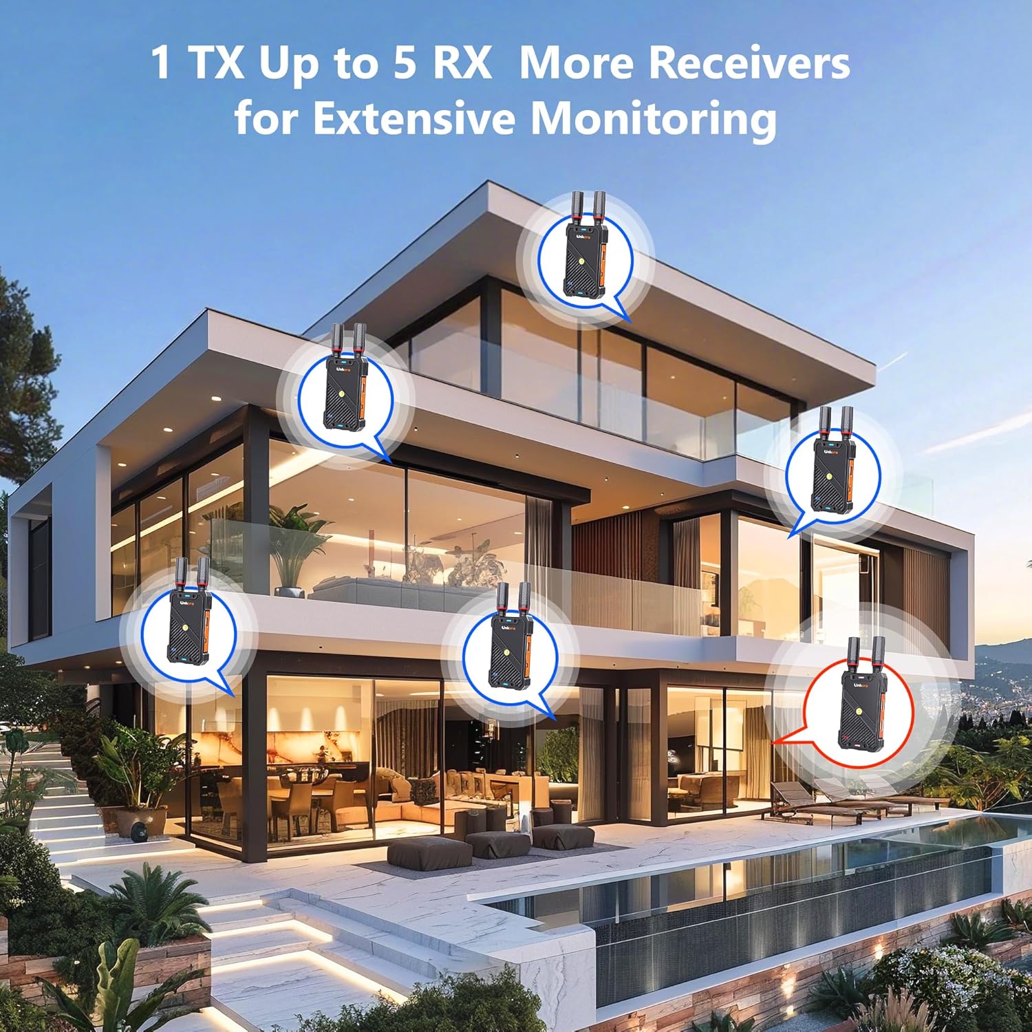 Wireless HDMI Transmitter and Receiver with UVC Out, 1312ft <0.05s Low Latency,1 to 5 RX, Plug and Play Wireless HDMI Extender for Live System, Stable 1080P for DSLR PC Live Streaming