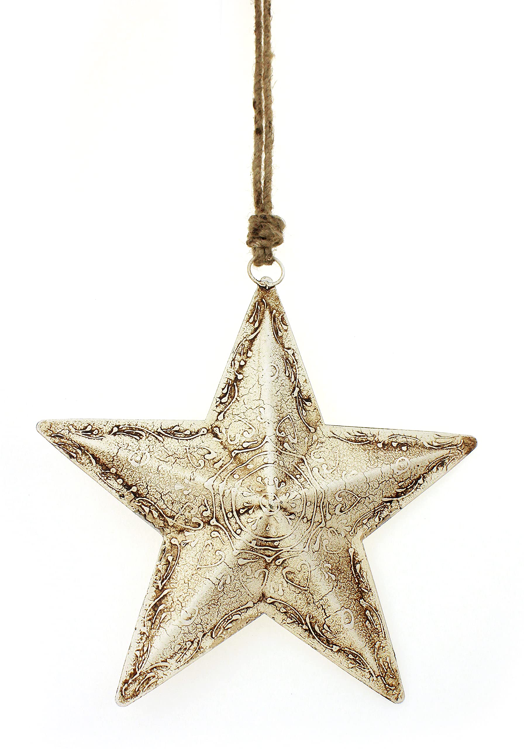 Amazon.de: Deko Anhnger Stern 20x20 cm, Metall Wei Vintage Antik Look,  Nostalgie Winterstern Weihnachtsstern Zum Anhngen, Tranhnger, Fensterdeko