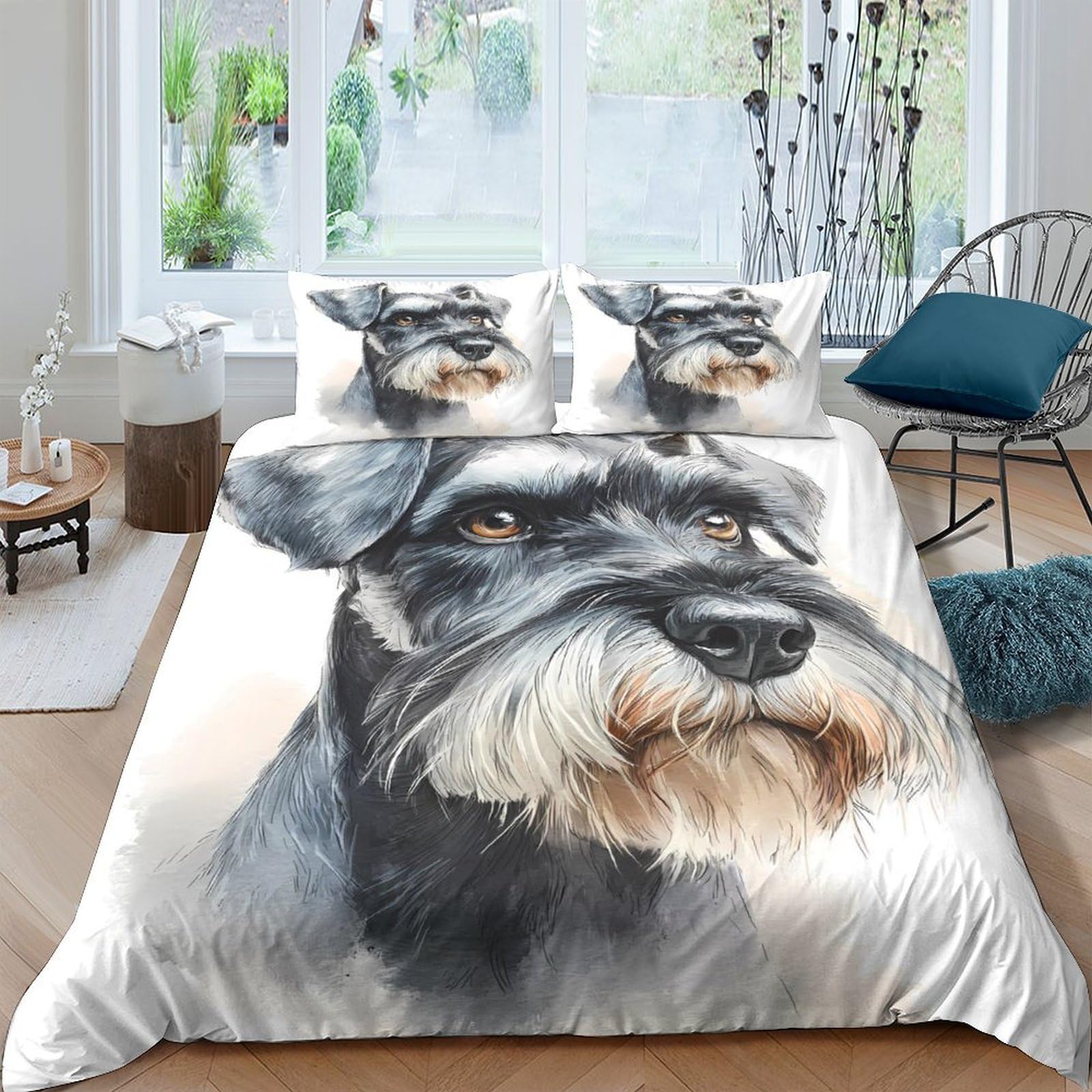 Ctjqhvkz Style-1 3D Printed Schnauzer Dog Fitted Sheet Microfiber Soft Anti-Slip Mattress Cover For Bedroom Guest Room Decor Single（135X200cm）