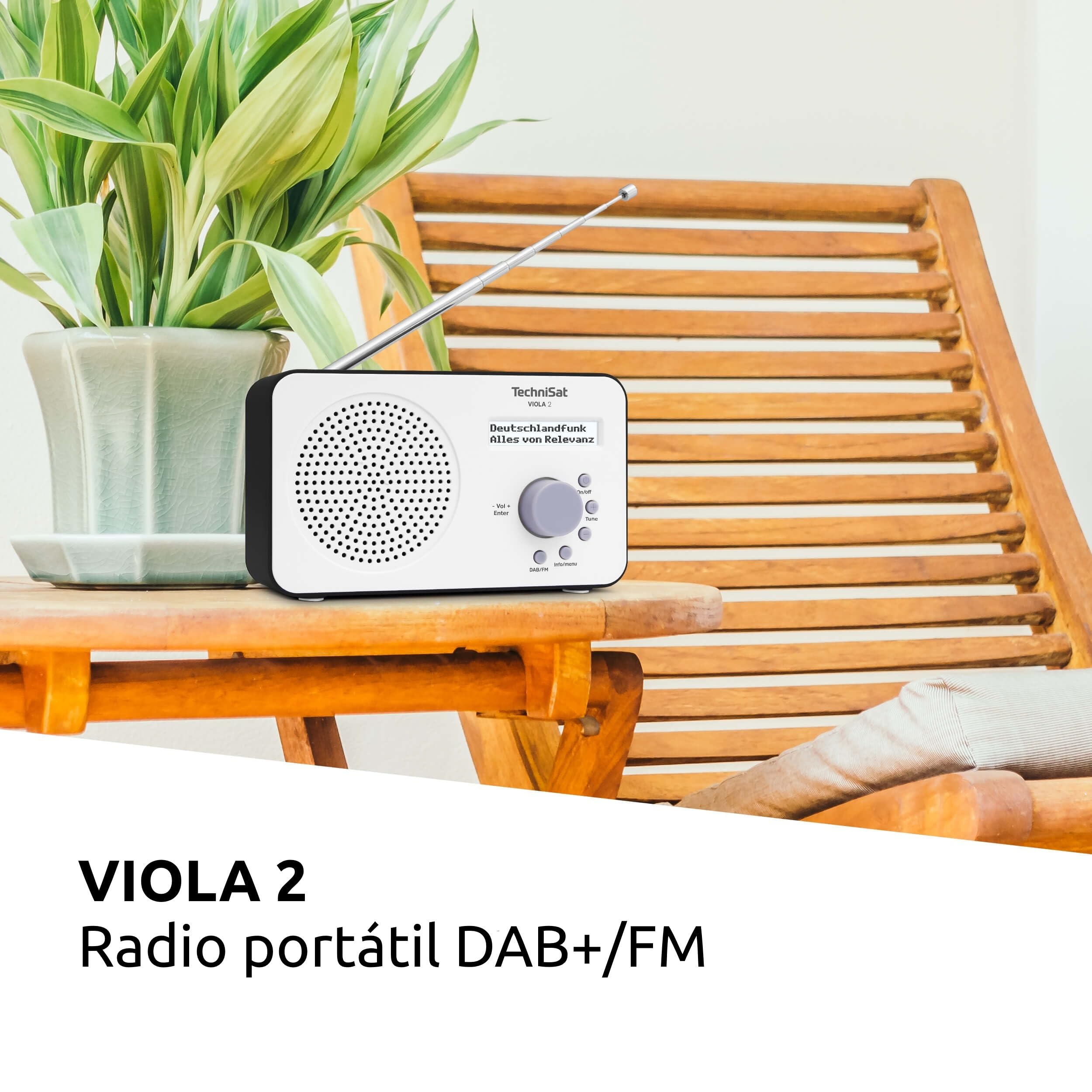 TechniSat VIOLA 2 - Radio DAB Portátil (DAB+, FM, Altavoz, Conexión para auriculares, Pantalla de dos líneas, Control de Botones, Pequeño, 1 Watt RMS) Blanco/Negro
