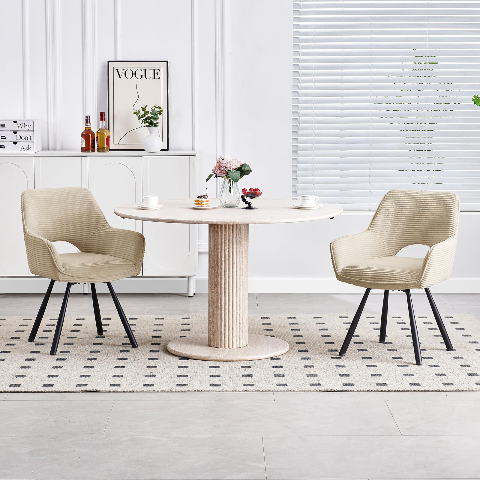 JIJIAN 1er Set Esszimmerstuhl Drehbar mit Armlehne, Drehbar 360°, Küchenstuhl, Moderner Polsterstuhl mit Stoffrückenlehne für Küche, Esszimmer, Schlafzimmer, Beige