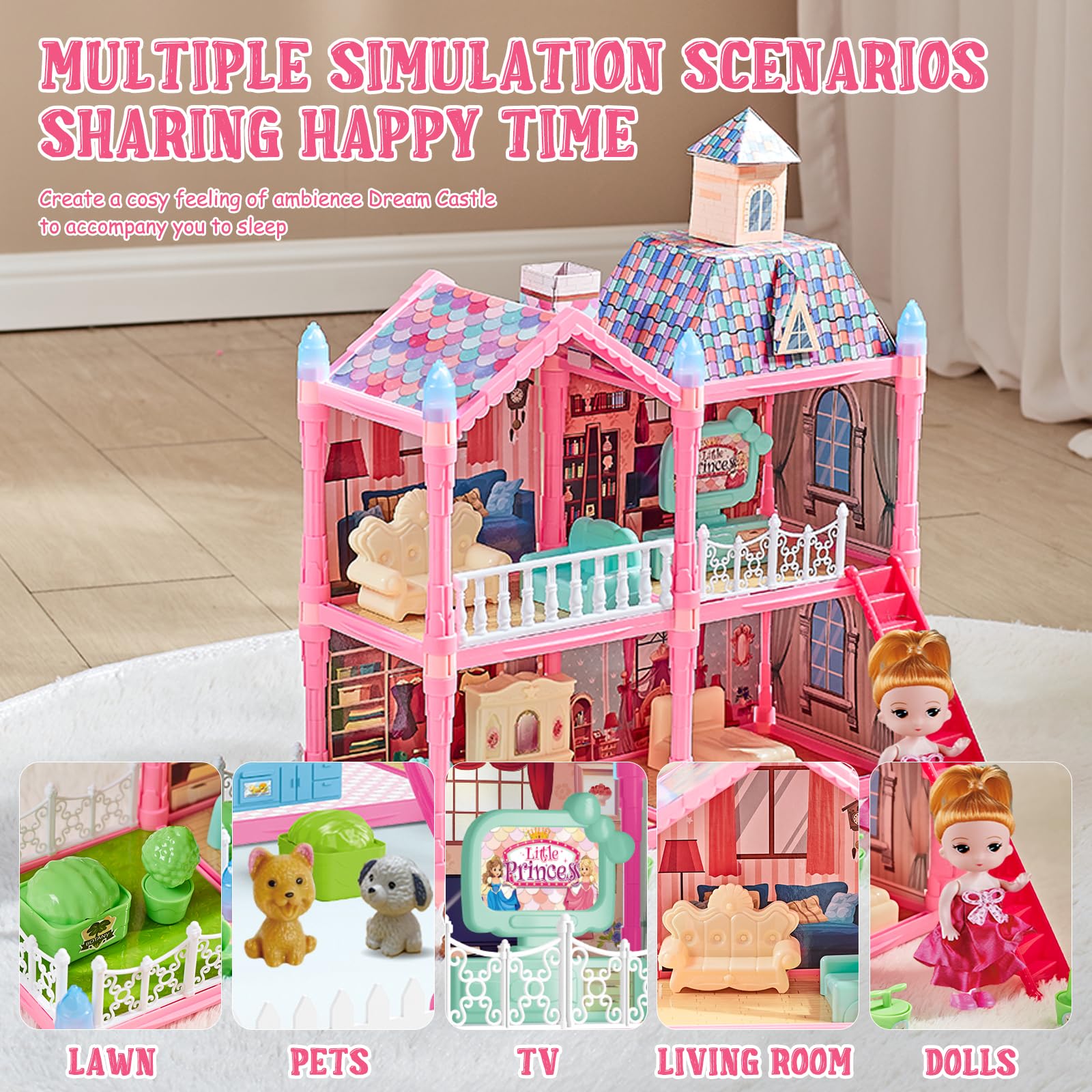 Balakaka Mädchen Schloss Bauspielzeugsets, Rosa Prinzessin Schloss Spielset Kreatives Spielzeug, Friends Schloss Bausteine Spielzeug Geschenke für 6-12 Mädchen