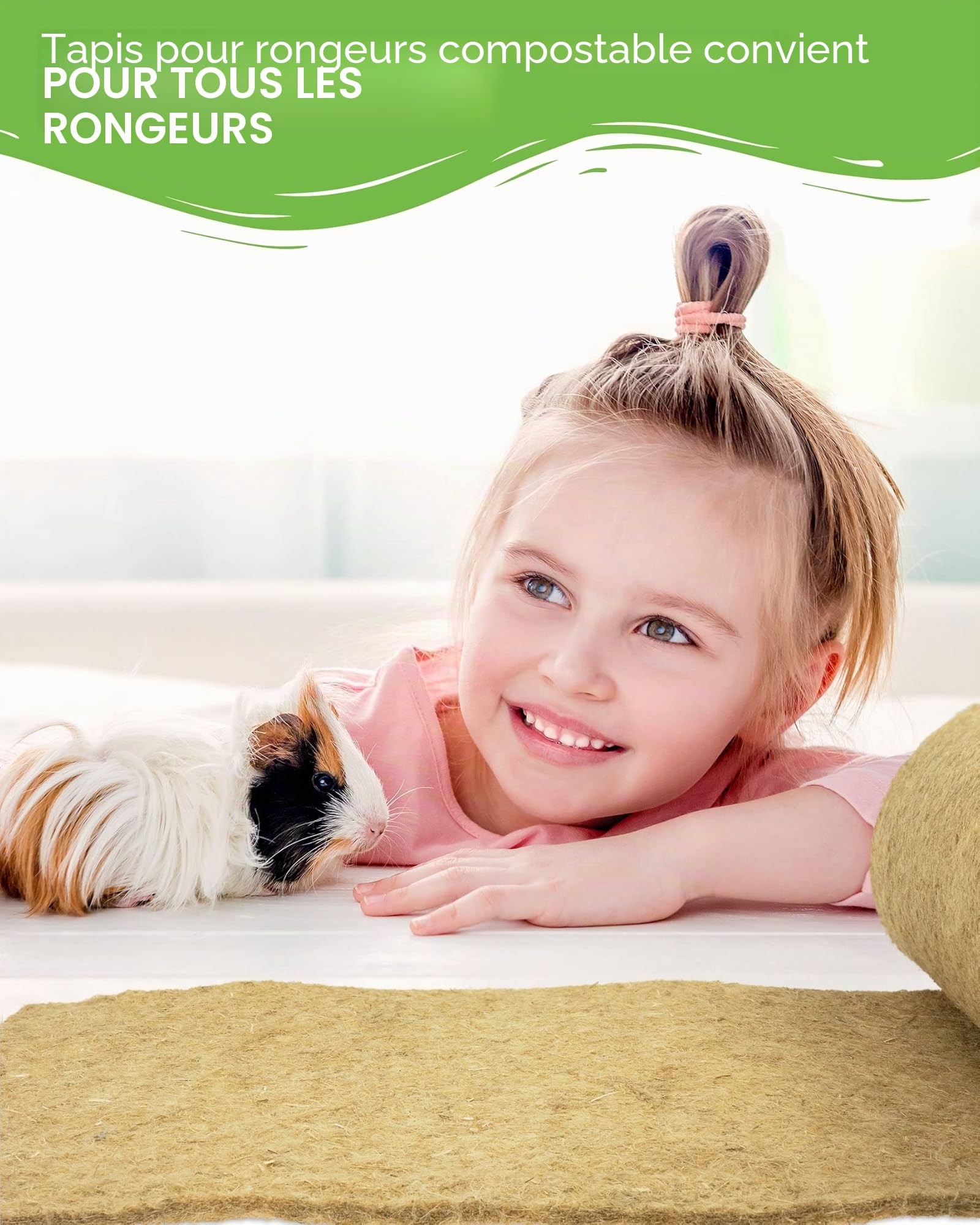 Tapis pour rongeurs en 100 % chanvre sur rouleau de 25 m de long, 50 cm de large, 5 mm d'épaisseur, tapis de chanvre pour tous les types de petits animaux