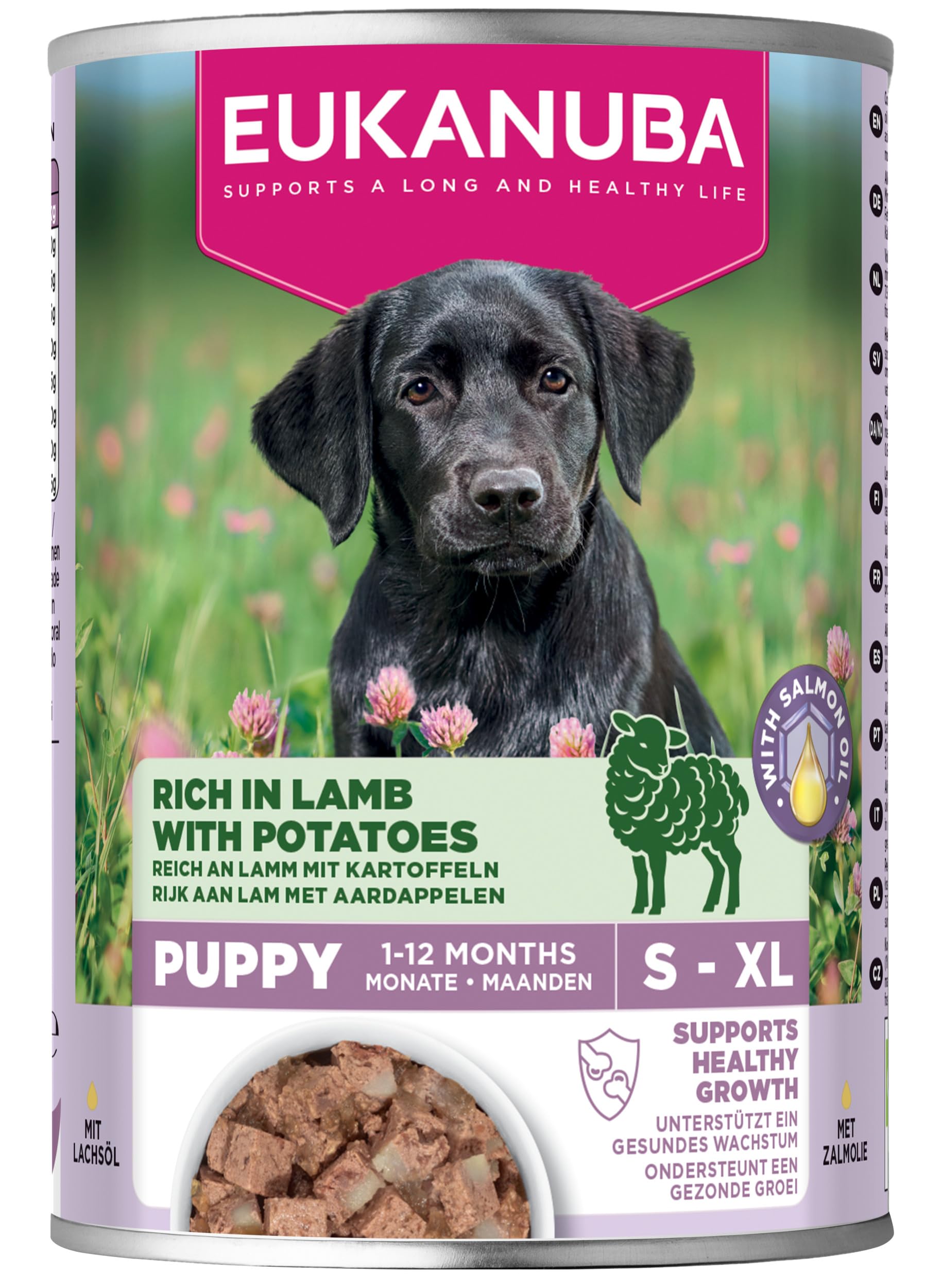 EUKANUBA Cibo umido per cuccioli con agnello e patate, alimento umido premium senza cereali per cani junior, 6 x 400 g lattine