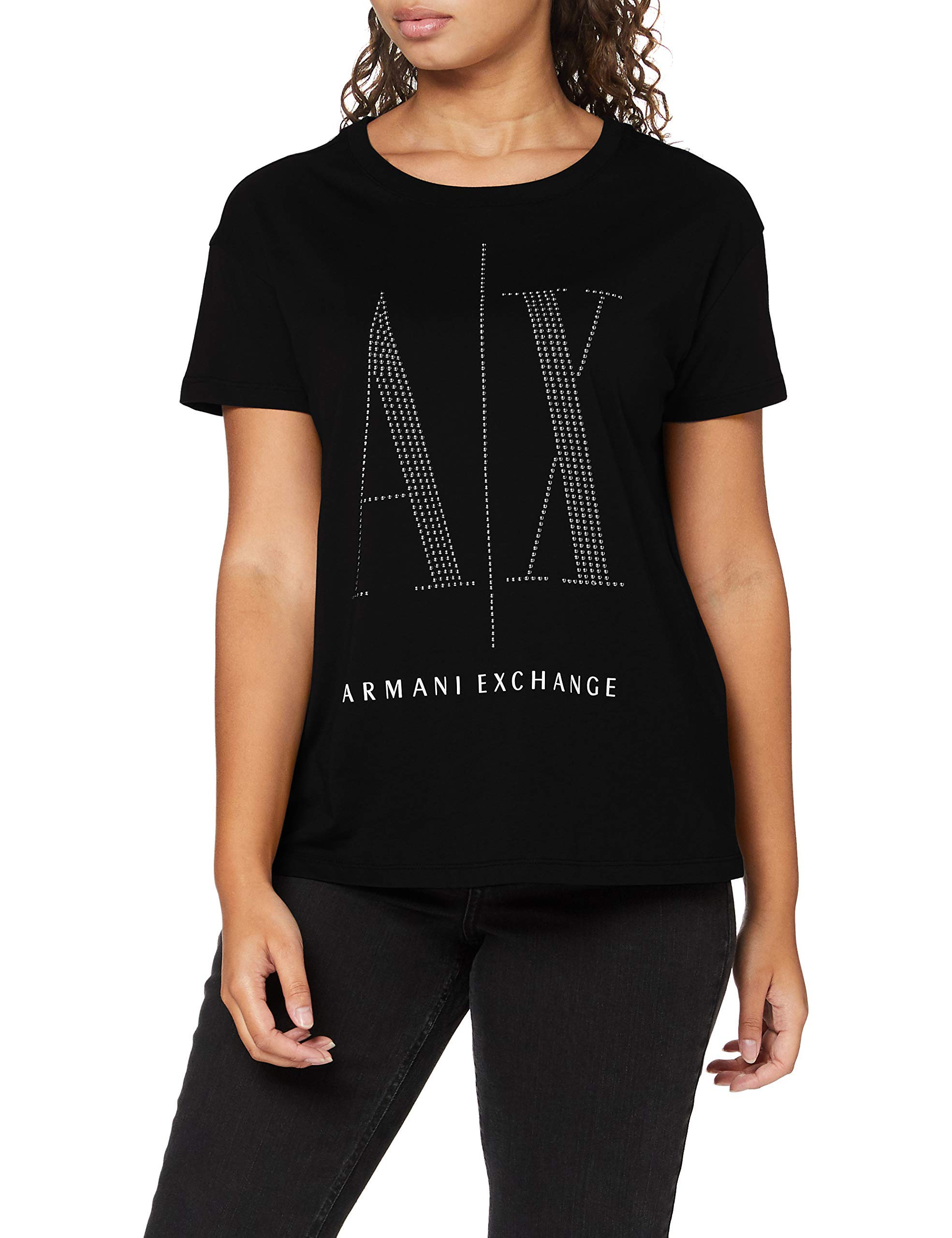 Armani Exchange Women's Black T-Shirt T Shirt, Studs, Uk Medium