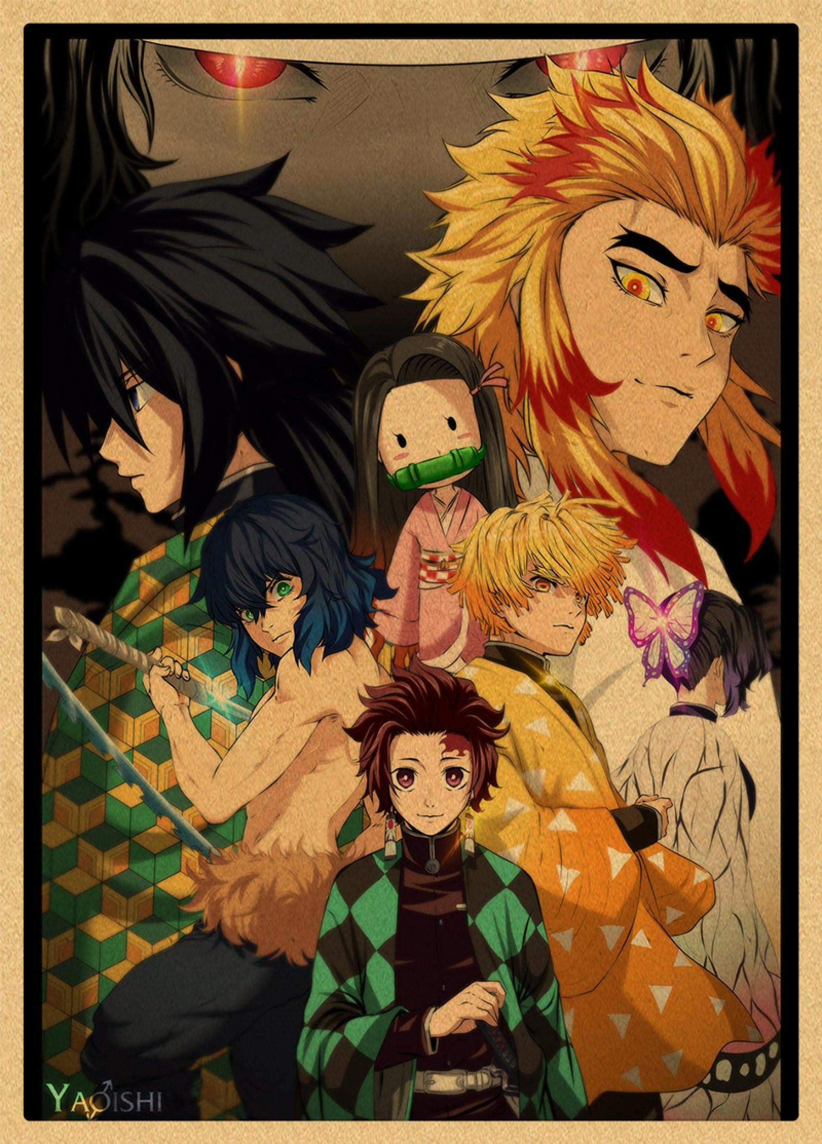 chenxing Demon Slayer Anime Poster Kraft Paper Vintage Posters Home Room Art Wall Stickers 30x21cm Silver