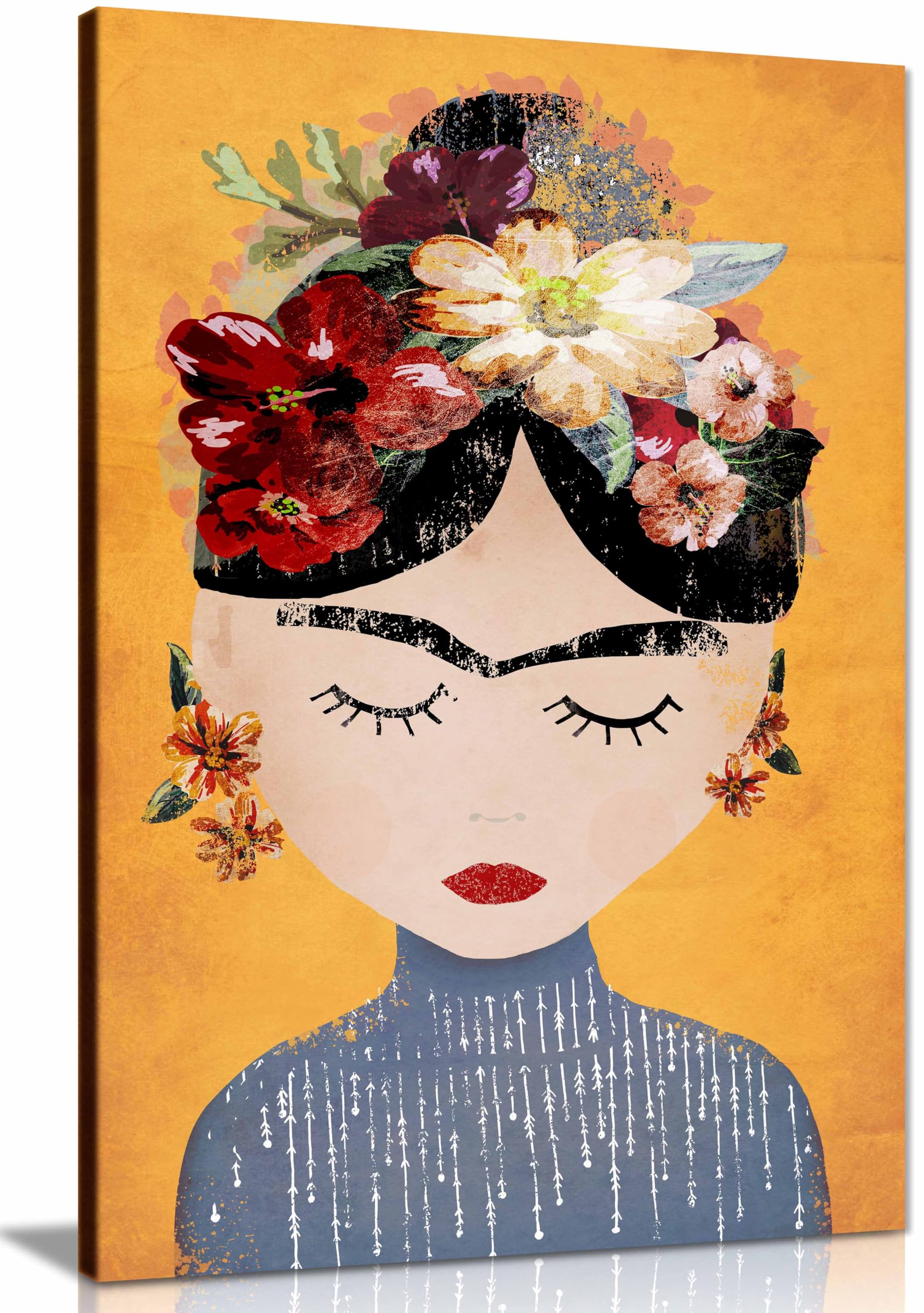 Panther Print Framed Canvas Frida Yellow Version Canvas Print, Framed Wall Art Pictures For Home Decor 46X31cm (18X12in)
