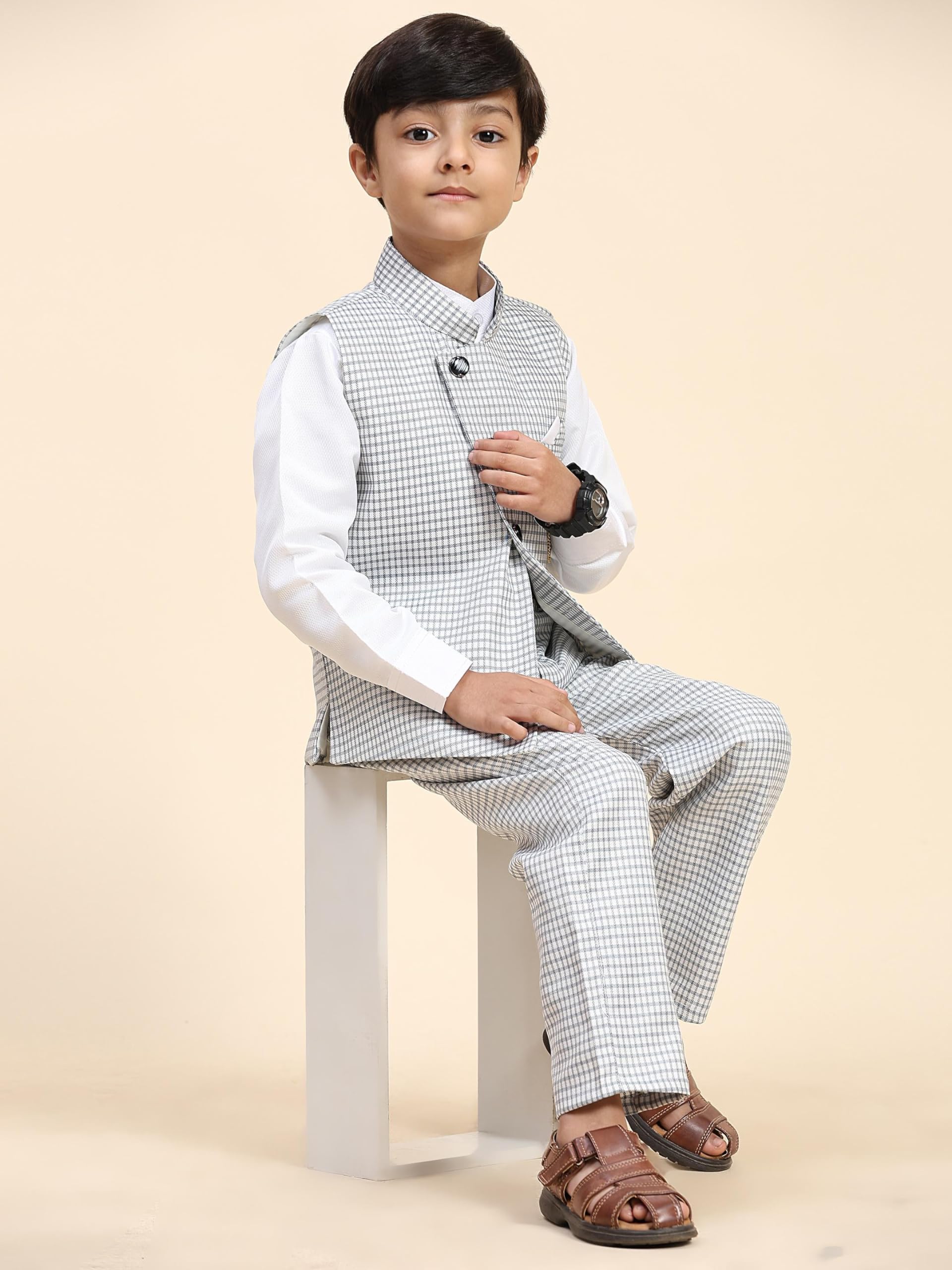Pro-Ethic Style Developer Boy's 3 Piece Suit Set for Kids Cotton Checked Pattern, Black, 3-6 Years - Image 2 thumbnail
