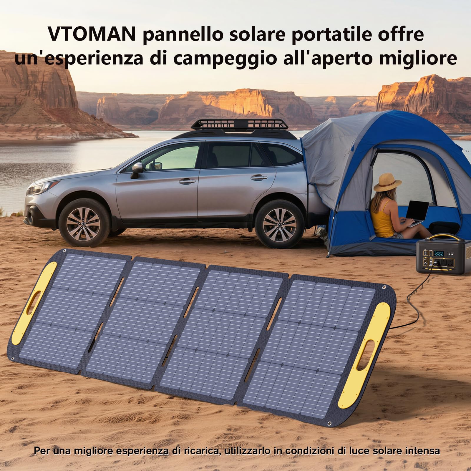 VTOMAN 200W Pannello Solare Pieghevole e leggero con efficienza del 25%, | Caricabatterie ETFE, Grado di impermeabilità IP67 e adattatori Anderson XT60/XT90/DC5521 per camper e attività all'aperto