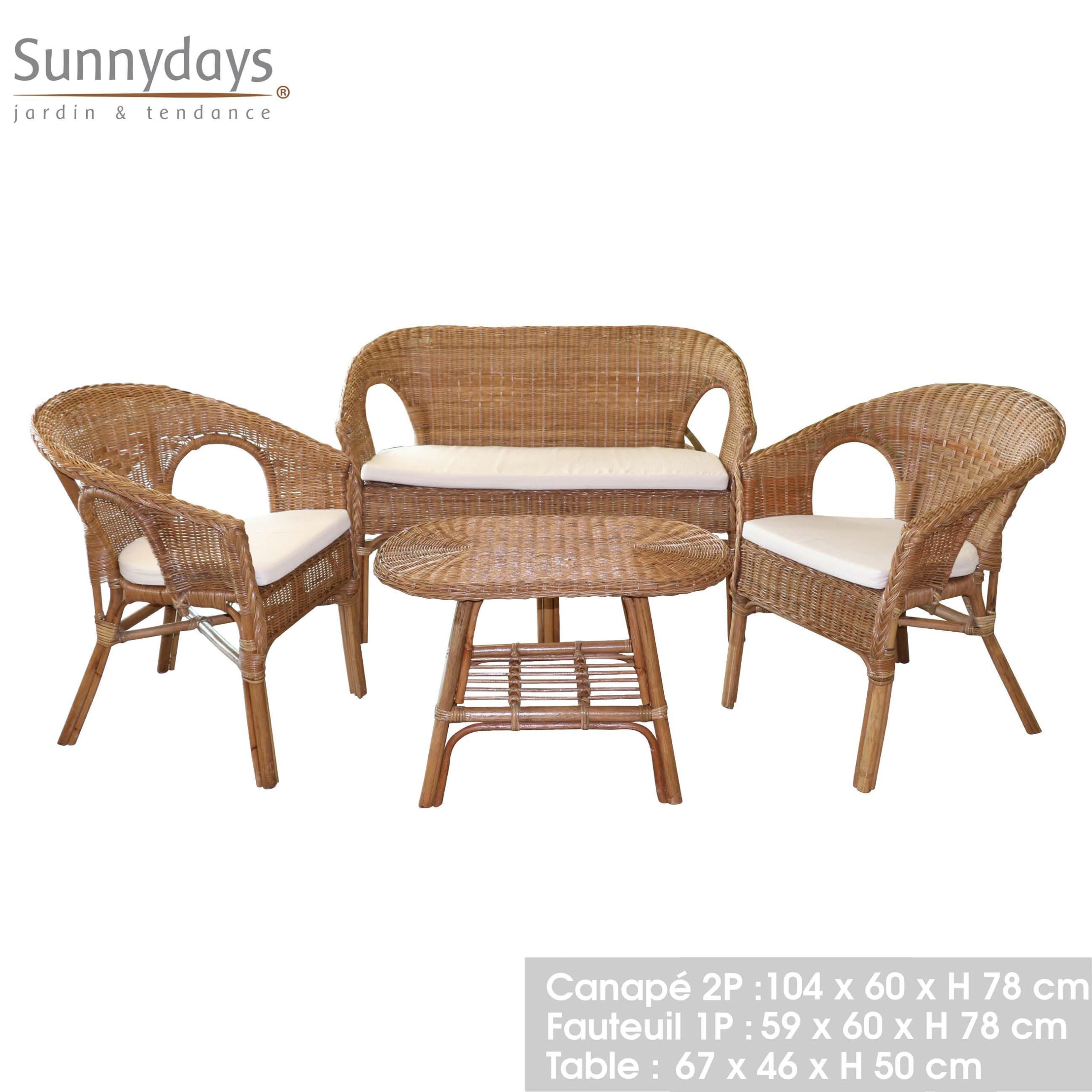 SUNNYDAYS Le ROTIN - Salon DE Jardin Sienna 78X59X60CM / 78X104X60CM / 50X67X46CM