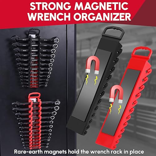 Miniatura 7 de ARROW - Juego de 24 llaves de trinquete métricas y estándar, antideslizantes de 0.236-0.709 in y 14"-34" con 2 soportes magnéticos para