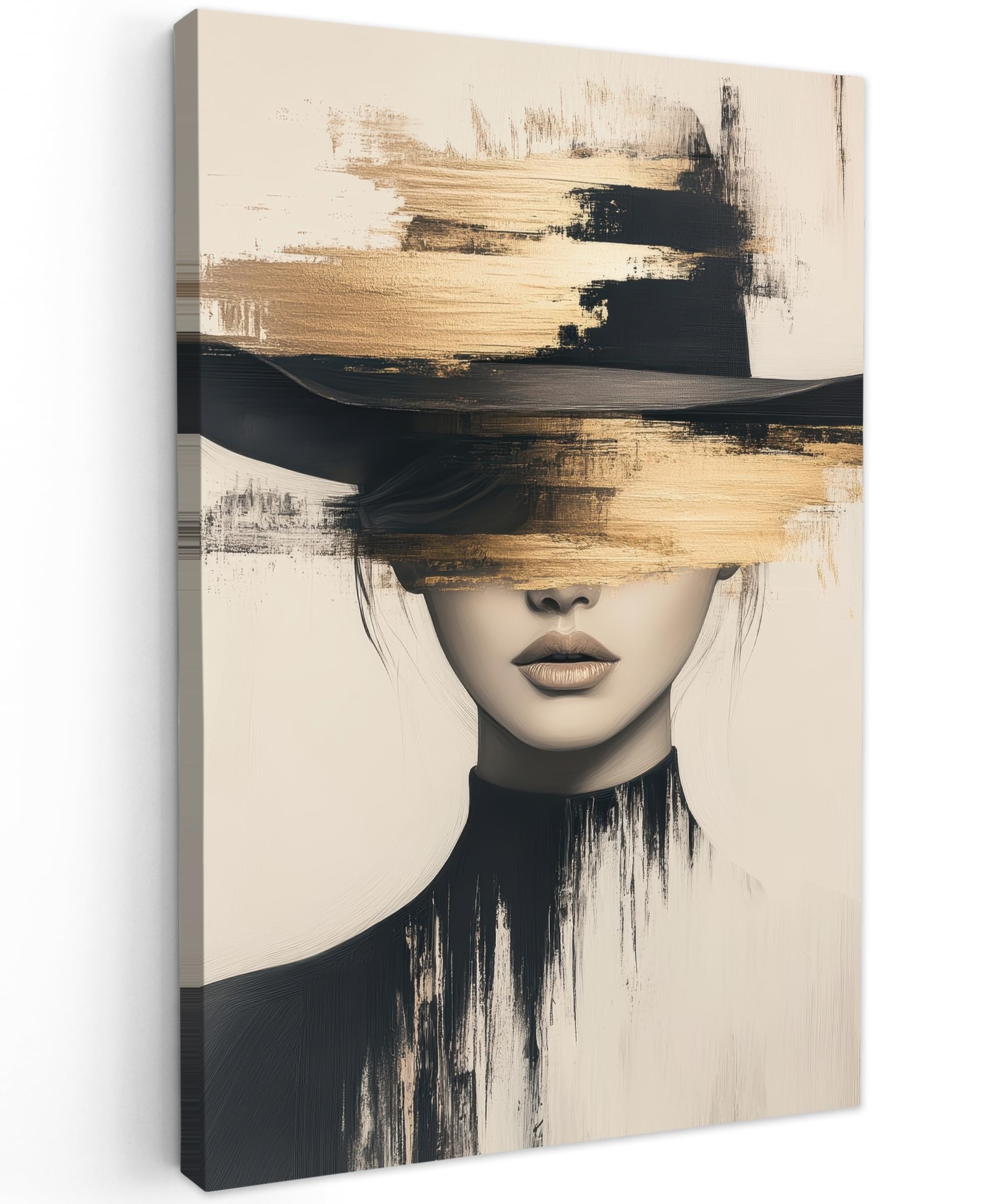 MuchoWow© Canvas Wall Art 8"x12" / 20x30 cm Decor Hanging Pictures for Living Room Canvus Artwork Deco Walls Woman - Hat - Paint — image 1