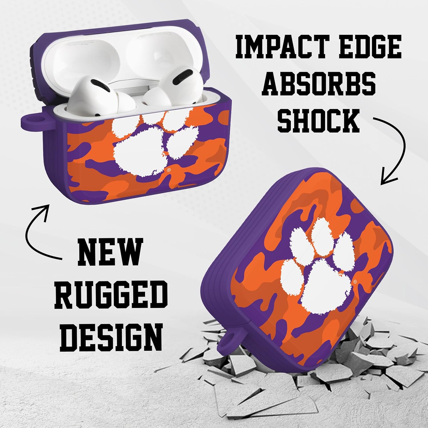 Affinity Bands Clemson Tigers HDX Case Cover Compatible with Apple AirPods Pro 1 & 2 (Camo)
