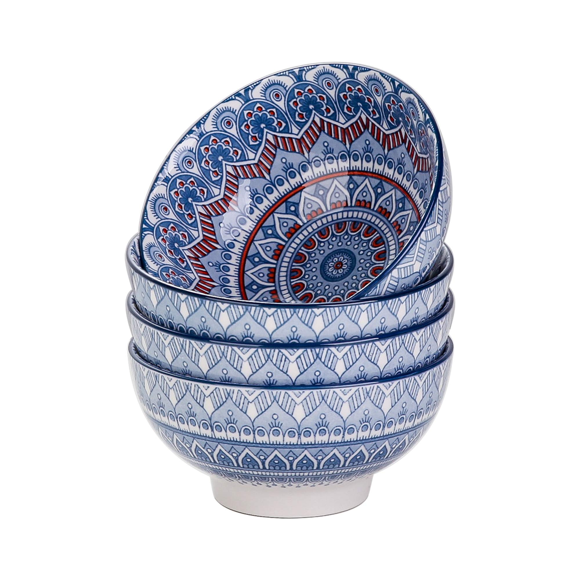 vancasso serie Mandala Cuencos para Cereales Juego de 4 piezas Tazones de Porcelana 650ML 15cm Tazon Redondo Pintado a mano Azul Claro