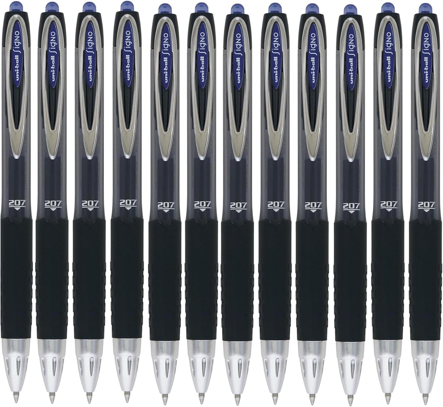 uni-ball 704519 SigNo 207 Gel Rollerball Pen Retractable Fine 0.7mm Tip 0.4mm Line Blue Ref 9004601 [Pack of 12]