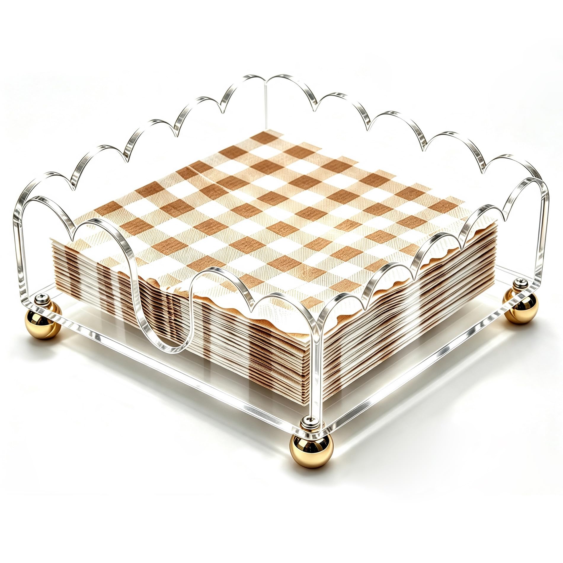Servilletero de acrílico transparente festoneado, elegante toalla de invitados y soporte de papel desechable para hoteles, fiestas, 8 x 8 x 2.4 pulgadas, cuadrado