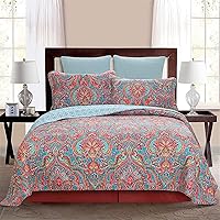 Vista 2 de Newrara Jacquard estilo algodón 3 piezas patchwork colcha Boho edredón juegos Queen (rojo)