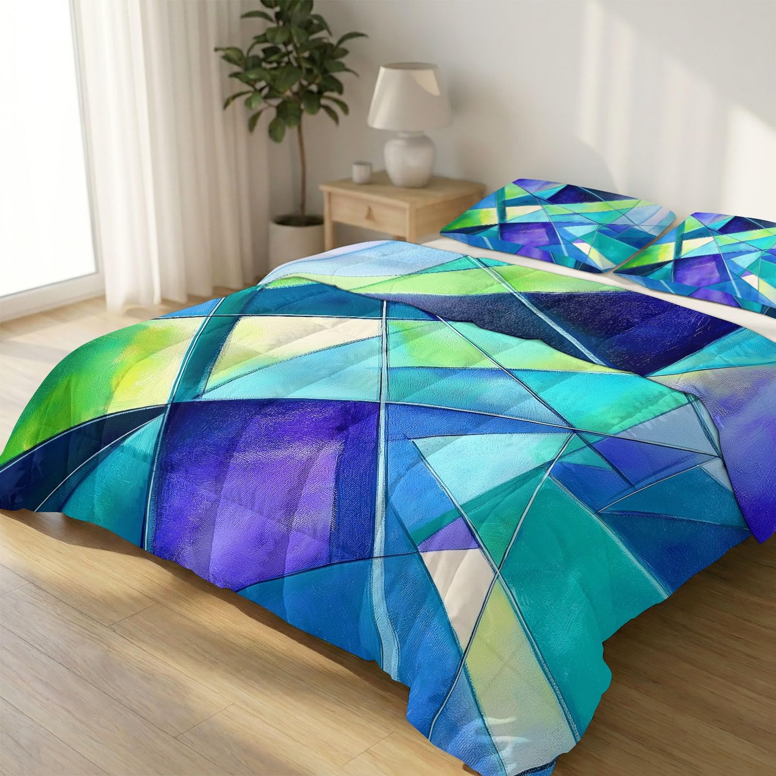 Edredón de lujo Indigo textil geométrico abstracto reversible con fundas de almohada