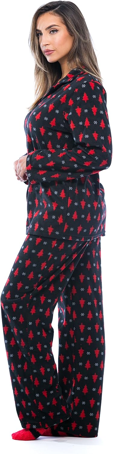 #followme Printed Microfleece Button Front PJ Pant Set with Socks - Image 2