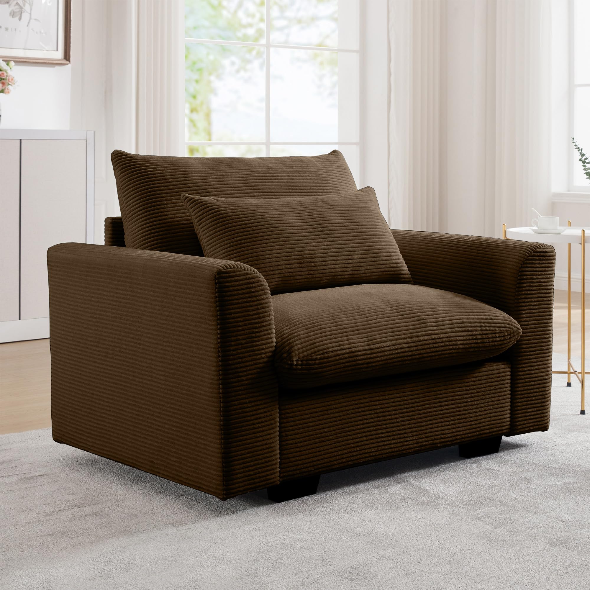 GOAWGO Single Sofa Chair Oversized Deep Seat Modern Accent Chair with Waist Pillow Upholstered Corduroy Fabric Comfy Armchair for Living Room Bedroom