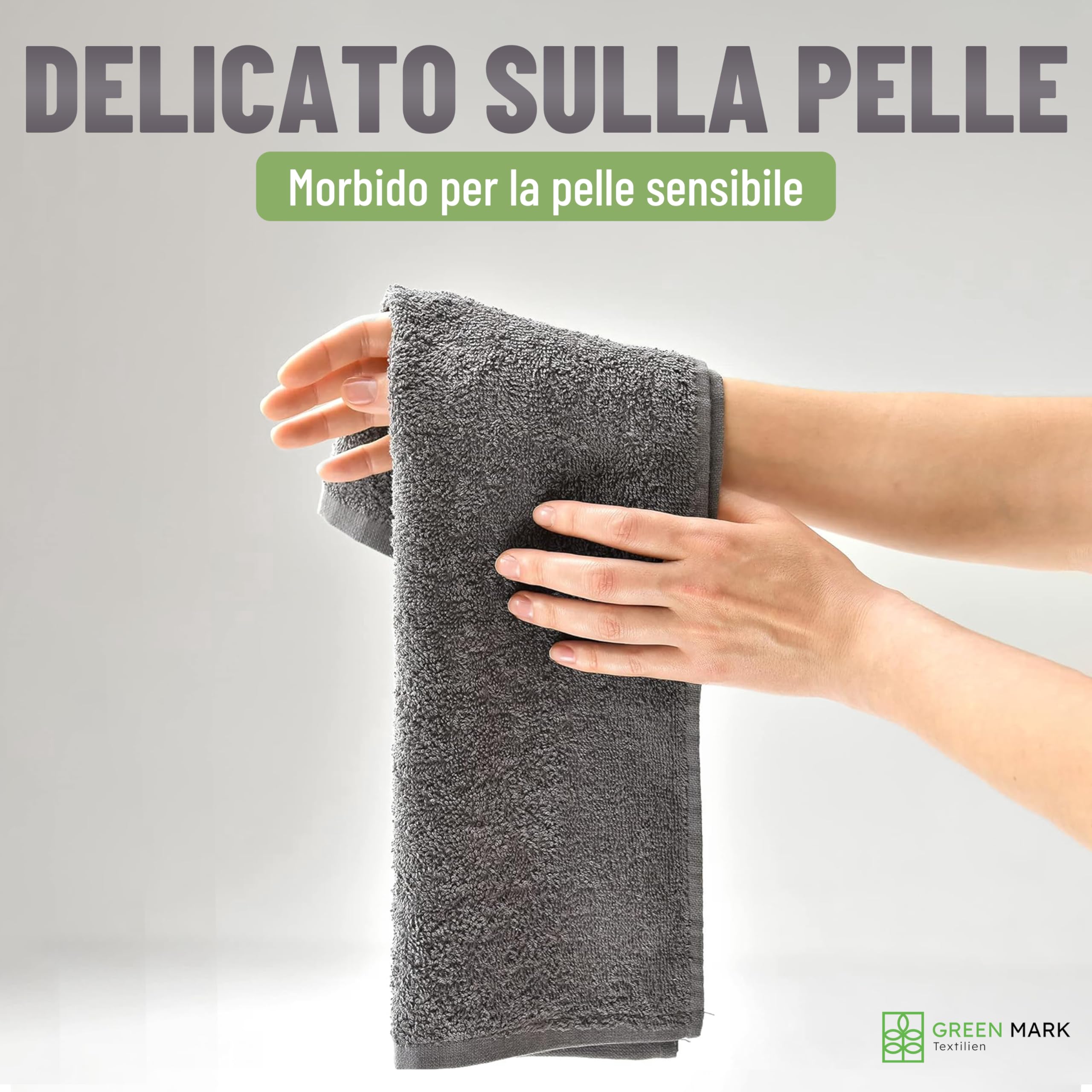 NatureMark set asciugamani 8 pezzi 100% cotone – 4 asciugamani ospite, 2 viso, 2 teli doccia, set bagno, Grigio Antracite – 30x50, 50x100, 70x140 cm