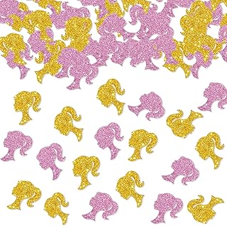 Set of 100 Doll Confetti, Pink/Gold Glitter Girl Birthday Confetti, Doll Party Confetti, Princess Smash Cake Decor, Doll Birthday Party Decor