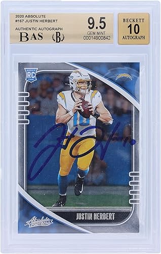 Justin Herbert Los Angeles Chargers Autographed 2020 Panini Absolute 2#167 BAS Authenticated 9.5/10 Rookie Card - Football Slabbed Autographed