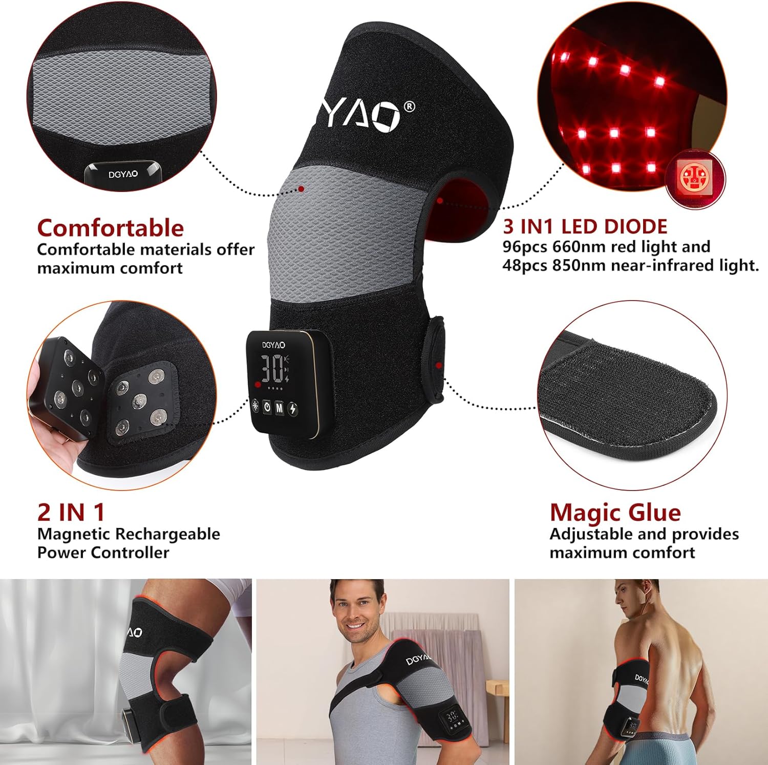 Cordless Red Light Therapy for Knee Joint Warp Portable Infrared Light Device for Knee Elbow Pain Muscle Relief Recovery 660nm and 850nm Heated Therapy with Wireless Rechargeable Controller