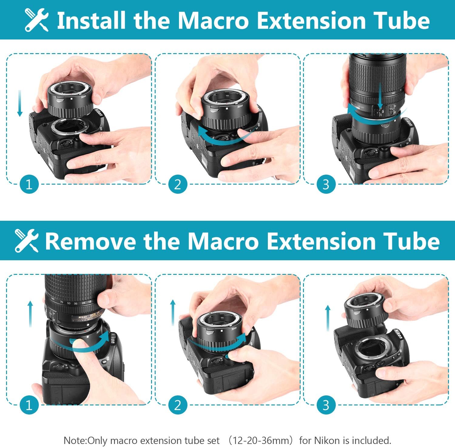 Rеvіеw Neewer 12mm/20mm/36mm Auto Foucs Macro Extension Tube Set Metal Bayonet Compatible with Nikon AF/AF-S Lens DSLRs D7200 D7100 D7000 D5500 D5300 D5200 D5100 D5000 D3300 D3200 D3100 D3000 D700 etc