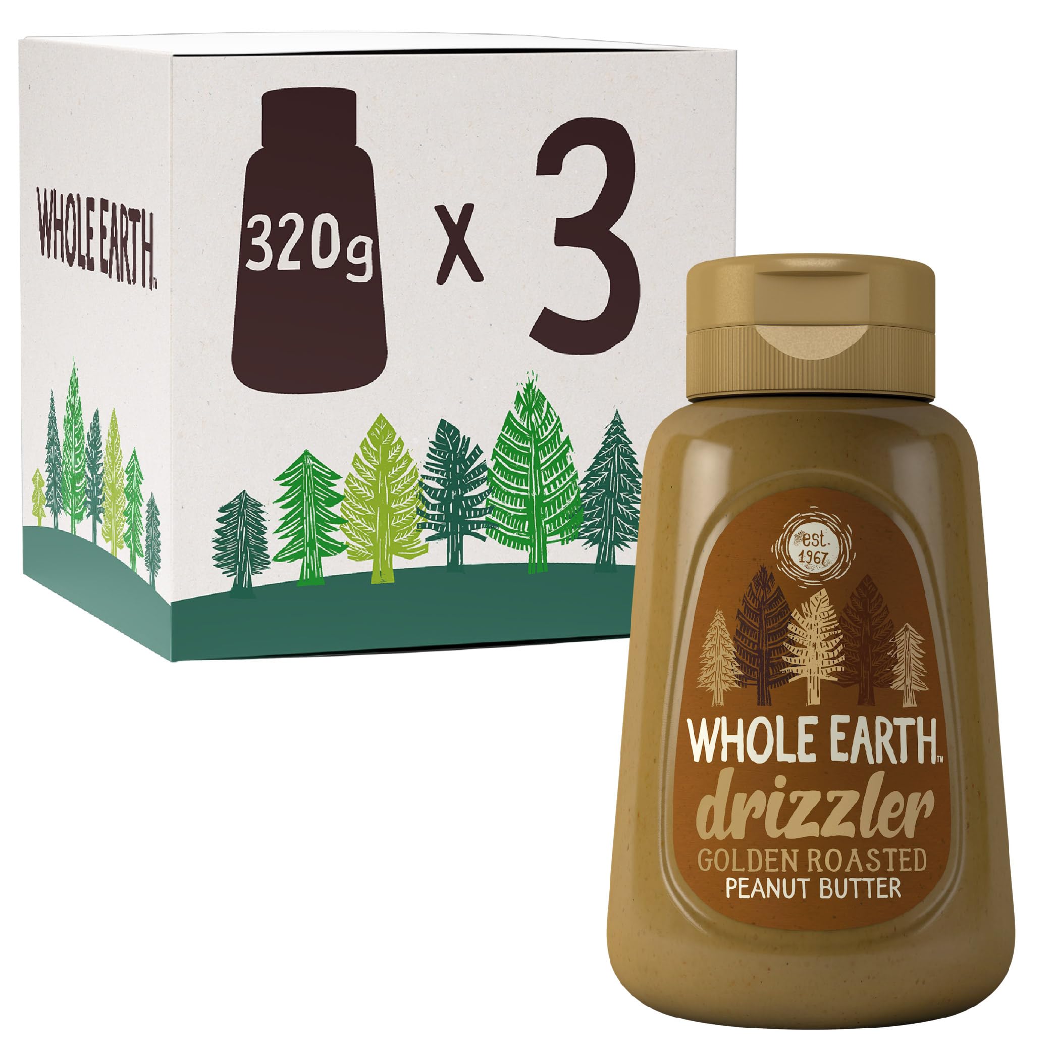 Drizzler Golden Roasted Peanut Butter, Super Smooth Squeezy Runny Nutty Spread Made with 100% Peanuts, All Natural Ingredients, No Added Sugar, Gluten Free, Vegan Friendly – 320g