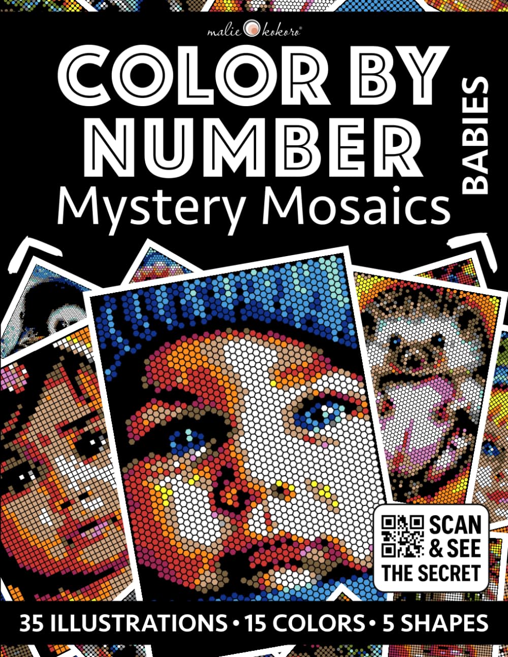 Color by Number - Babies - Black Background Edition: Mystery Mosaics (Color by Number - Black Edition | Pixelart)