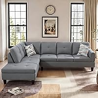 Vista 16 de Sofá seccional en forma de L con chaise, sofás seccionales de 3 piezas modulares convertibles para juegos de muebles de sala de estar y apartamento