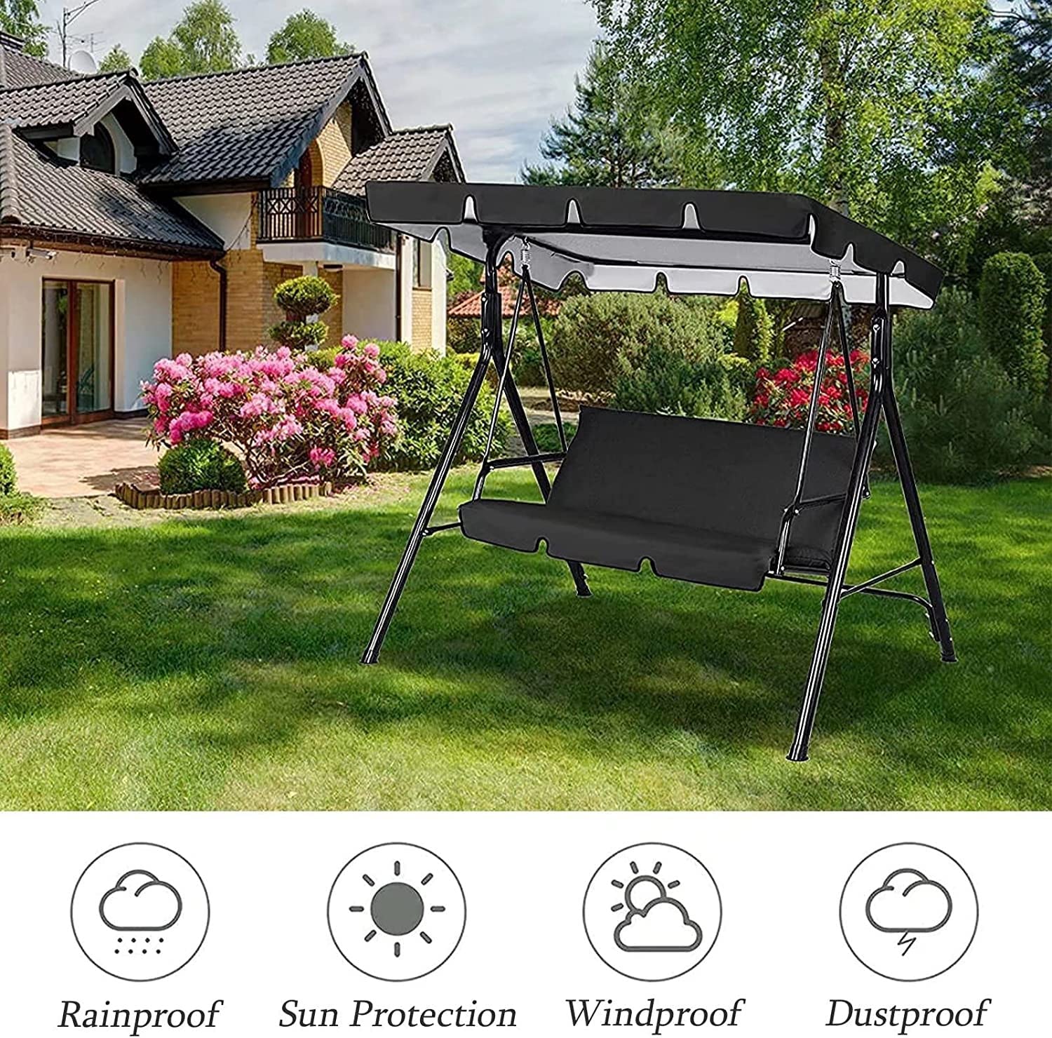 Uniwersalny zapasowy baldachim na 2-i 3-osobową huśtawkę, wodoodporny pokrowiec na baldachim ogrodowy (szary, 190 x 130 cm) – e do relaksu na zewnątrz i na patio