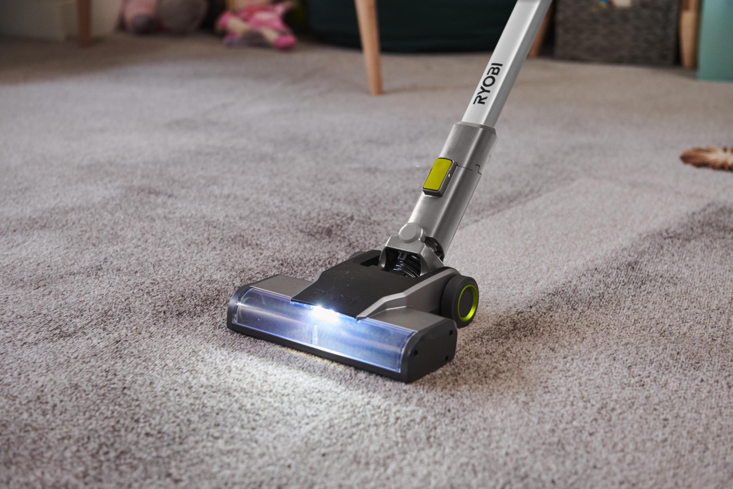 RYOBI - Odkurzacz bez-Fil One+ 18 V - Trzyma się prosto - 1 akumulator 2,0 Ah i jego ładowarka - W zestawie 1 zmotoryzowana szczotka, 1 głowica 24 cm, 1 ssacz płaski - RSVS18-1C20G
