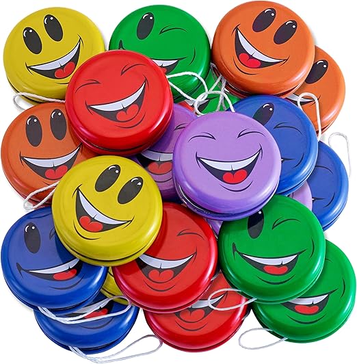 Yoyo Bulk Party Favors for Kids 5-6, Mini Yoyo Party Favors 8-12, Yo Yo for Kids Bulk 24 Pack, Metal Smiley Face Yoyo in Assorted Colors for Birthdays, Classroom Prizes
