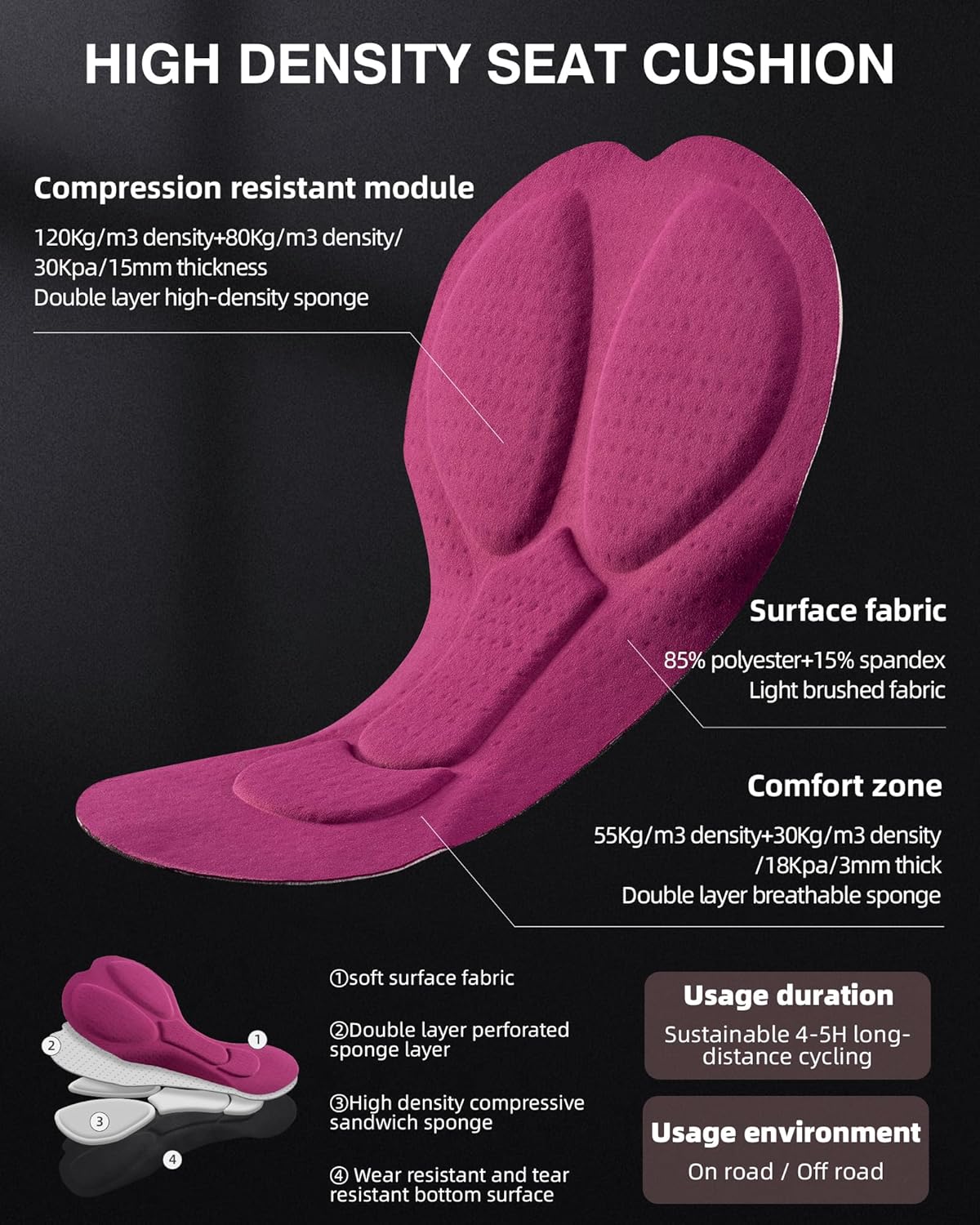 ROCKBROS Bike Shorts for Women Padded Bike Shorts Women's Cycling Shorts 4D Breathable Pad Mountain Road Bike Tights - Image 3