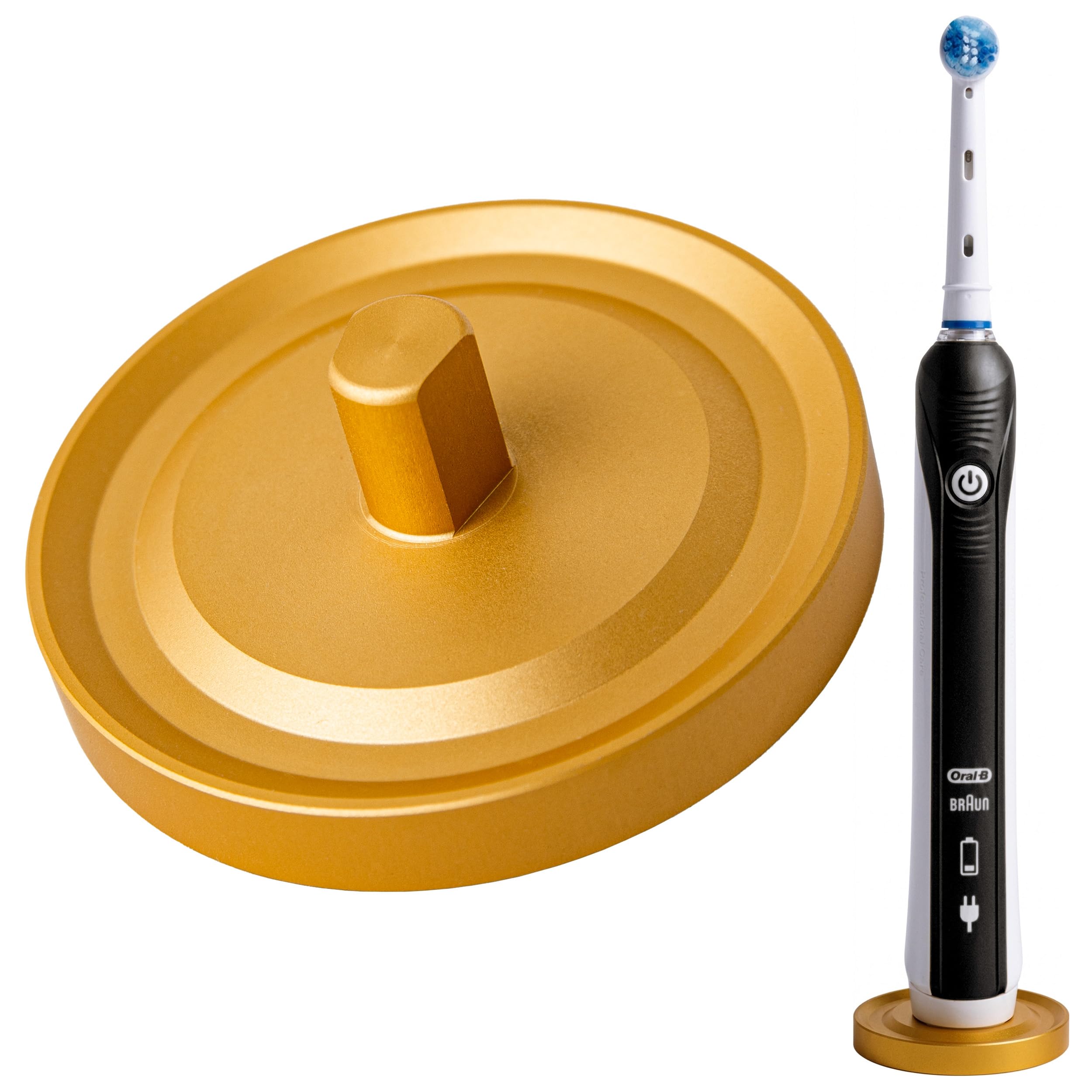Relsy Gold Oral-B Compatible Electric Toothbrush Holder for Bathroom, Aluminium Oral B Toothbrush Holder With Hygienic Drip Capture Stops Toppling With Metal Toothbrush Stand, Matte Gold - Pack of 1