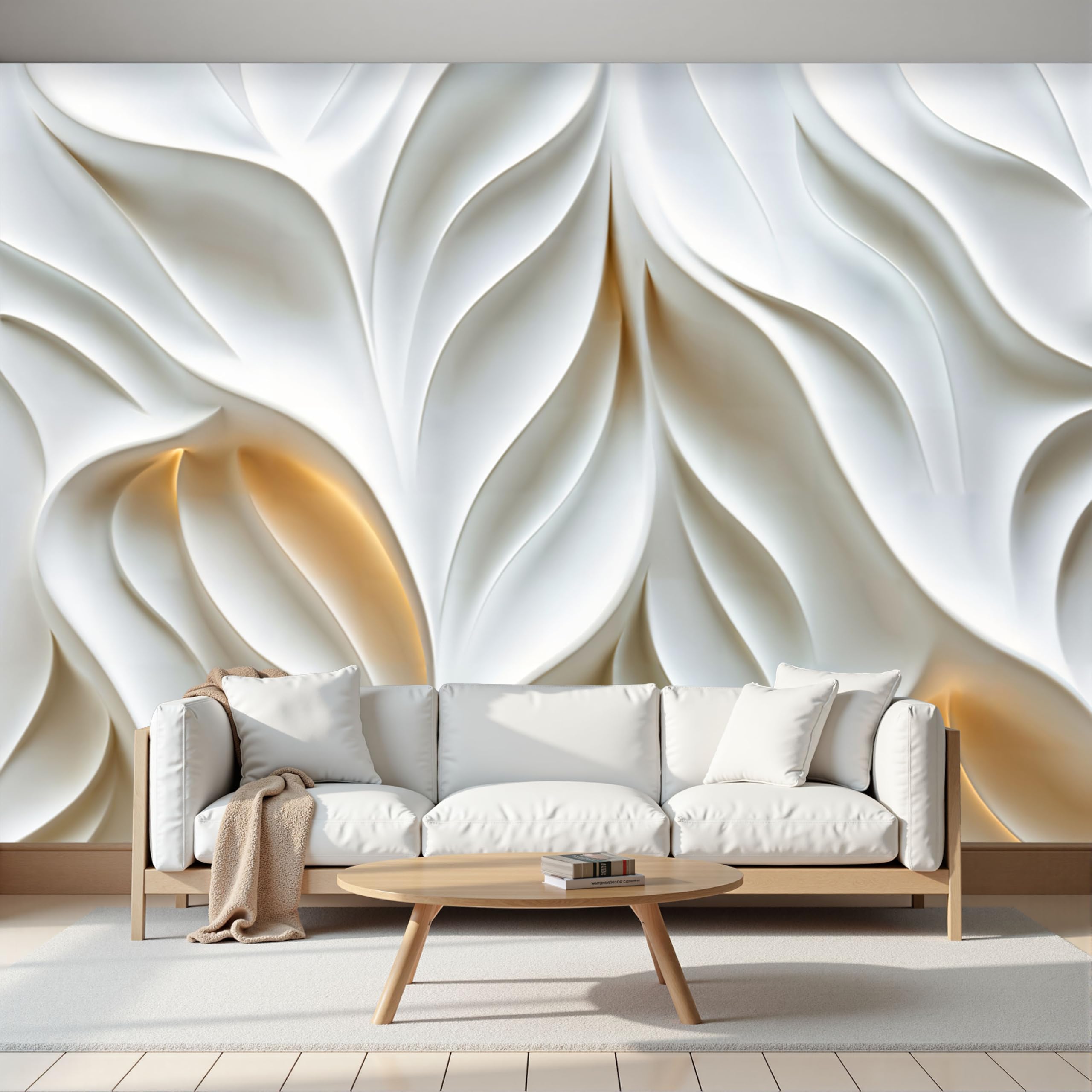 Papier peint 3D intissé beige pour créer un salon design et minimaliste